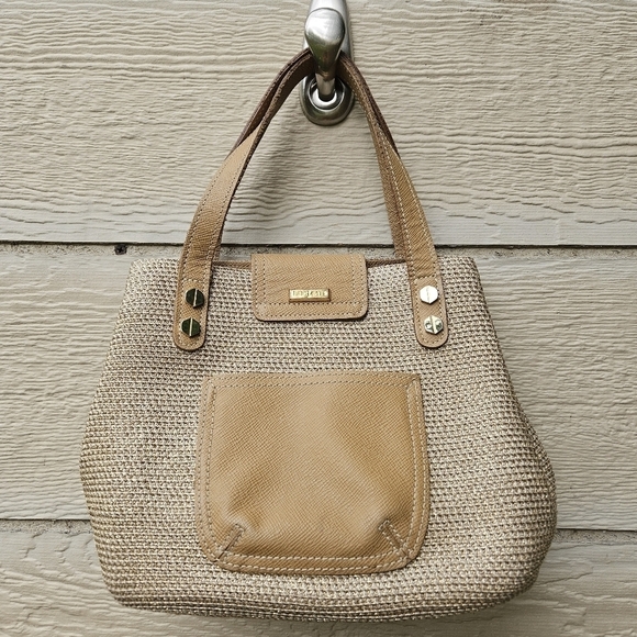 Eric Javits beige straw top handle bag with gold metallic flecks FLAWED - Picture 2 of 14